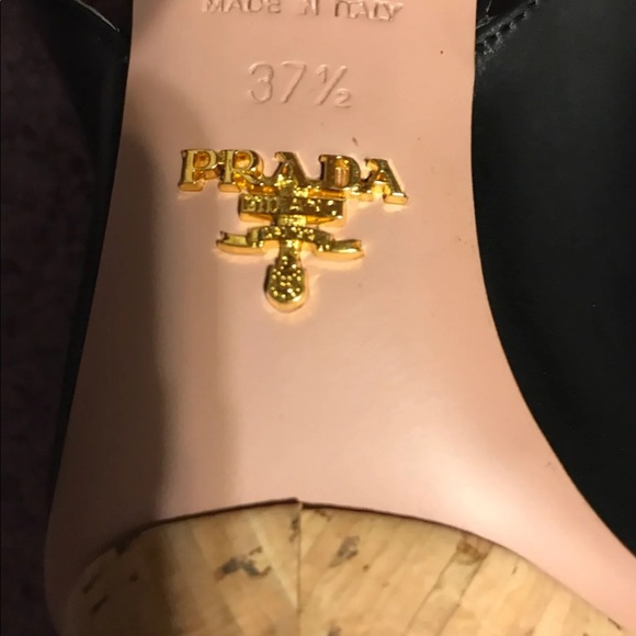 Prada black leather cork heel sling back open toe - Picture 6 of 12